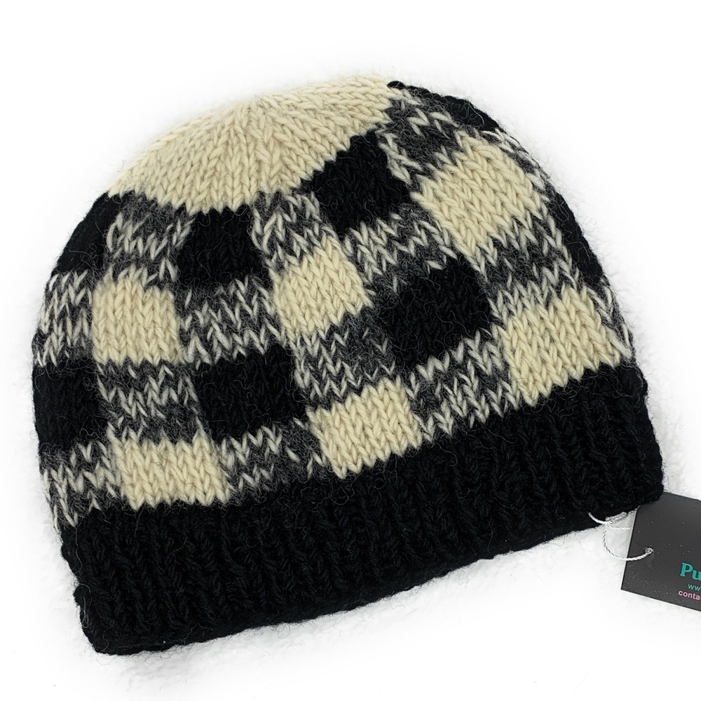 Buffalo check wool beanie